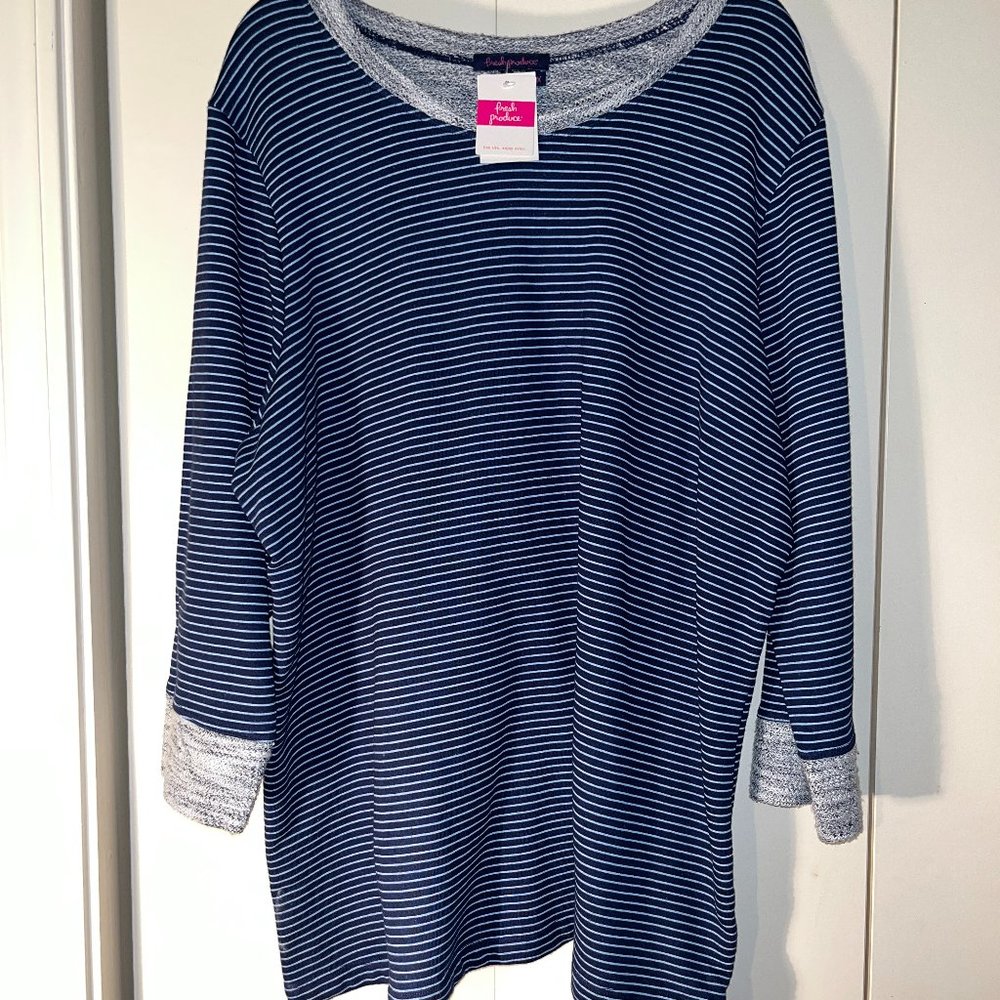 Fresh Produce 1X Pinstripe Blue Sweatshirt